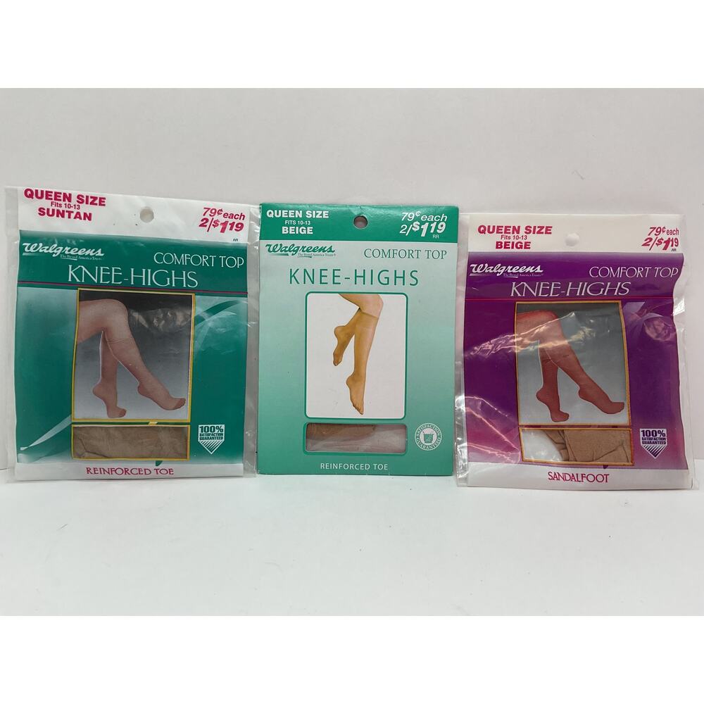 VTG Walgreens Knee High Control Top Pantyhose NEW lot of 3
